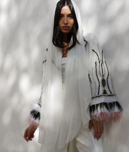 feathers white abaya